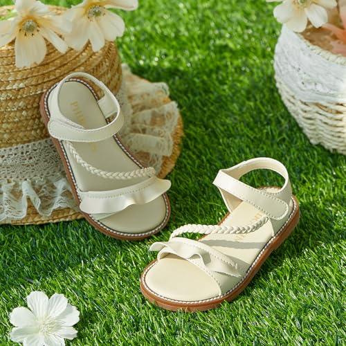 Image of PHIRAMIN Toddler Girl Sandals - Flower Girl Dress Shoes Open Toe Little Kid Flats