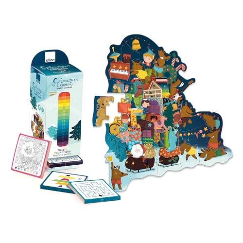 Vilac Calendario dell'Avvento Puzzle Decorazione e regali-1 supporto appendere alla parete + 24 buste di cartone + 48 magneti Giochi di risveglio legno-Giocattolo per bambini dai 3 anni-1225, 1225