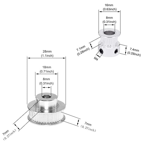 Miniatura 99 de Zeberoxyz Juego de 2 poleas de sincronización de aluminio GT2 de 20 y 80 dientes de 0.472 in de diámetro con 2 correas de longitud de 9.843 in