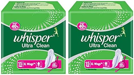 2 Pack X 15 N (30 Pads) New Whisper Choice Ultra Clean with Extra Long Wings for Women Flexi Absorb System