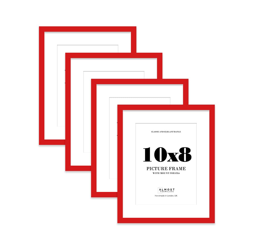 Red Picture Frame 10x8 With 8x6 Mount for Photos - Wall & Table Display, Landscape or Portrait, 4 Pack
