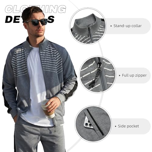 Image of LBL Leading the Better Life Men's Sweat Suit 2 Piece Outfit Casual Contrast Sports Jogging Tracksuits Set