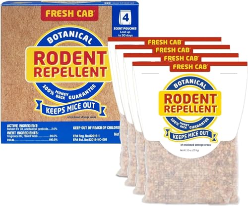 Fresh Cab FC6 Botanical Rodent Repellent Keeps Mice and Rats Out, Federal EPA Registered for Use Indoors and in Enclosed Spaces, 2.5 Ounce x 4 Scent Pouches x 4 Pack (Total 16 Pouches)