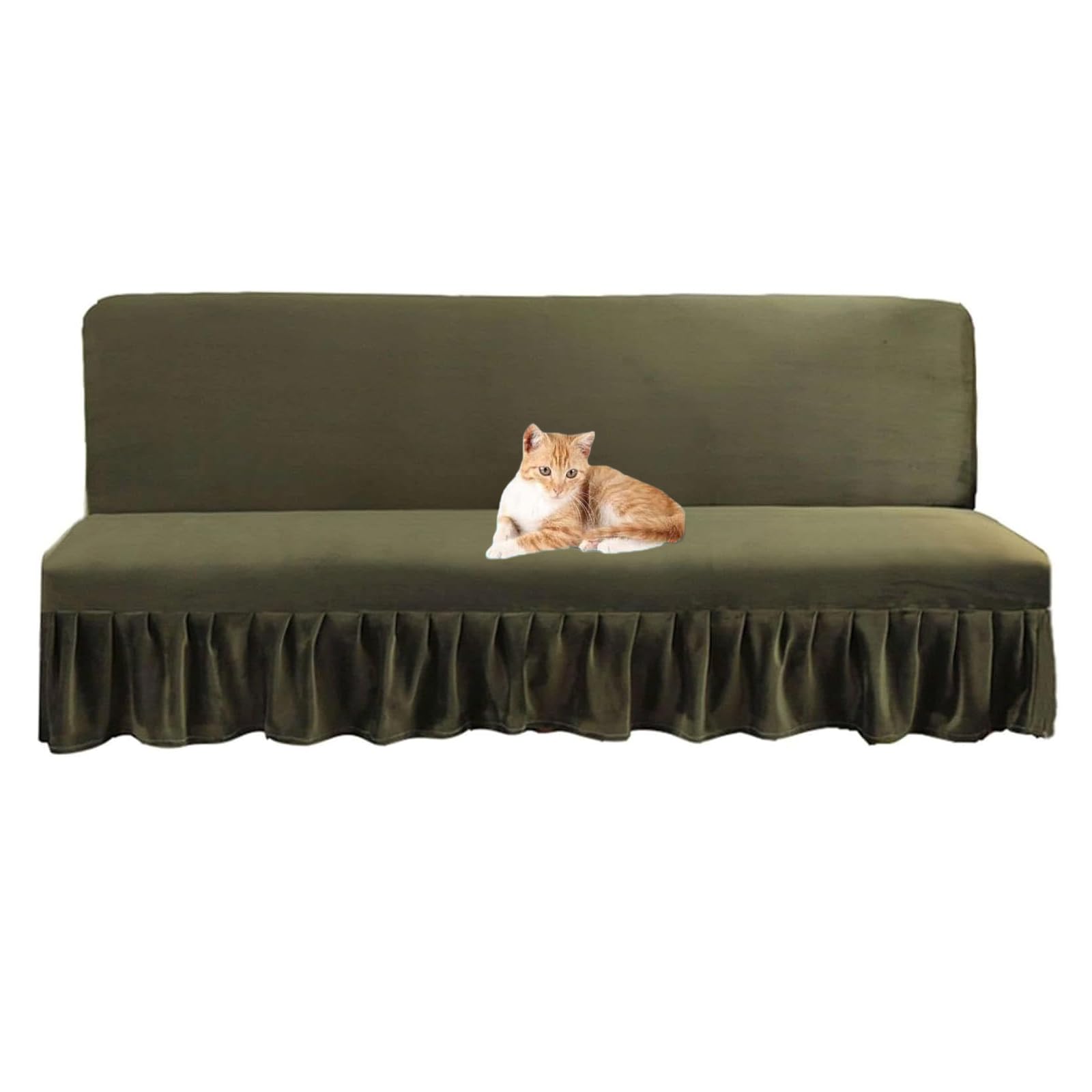Housse de canapé-lit extensible en velours avec jupe pour rénover un futon