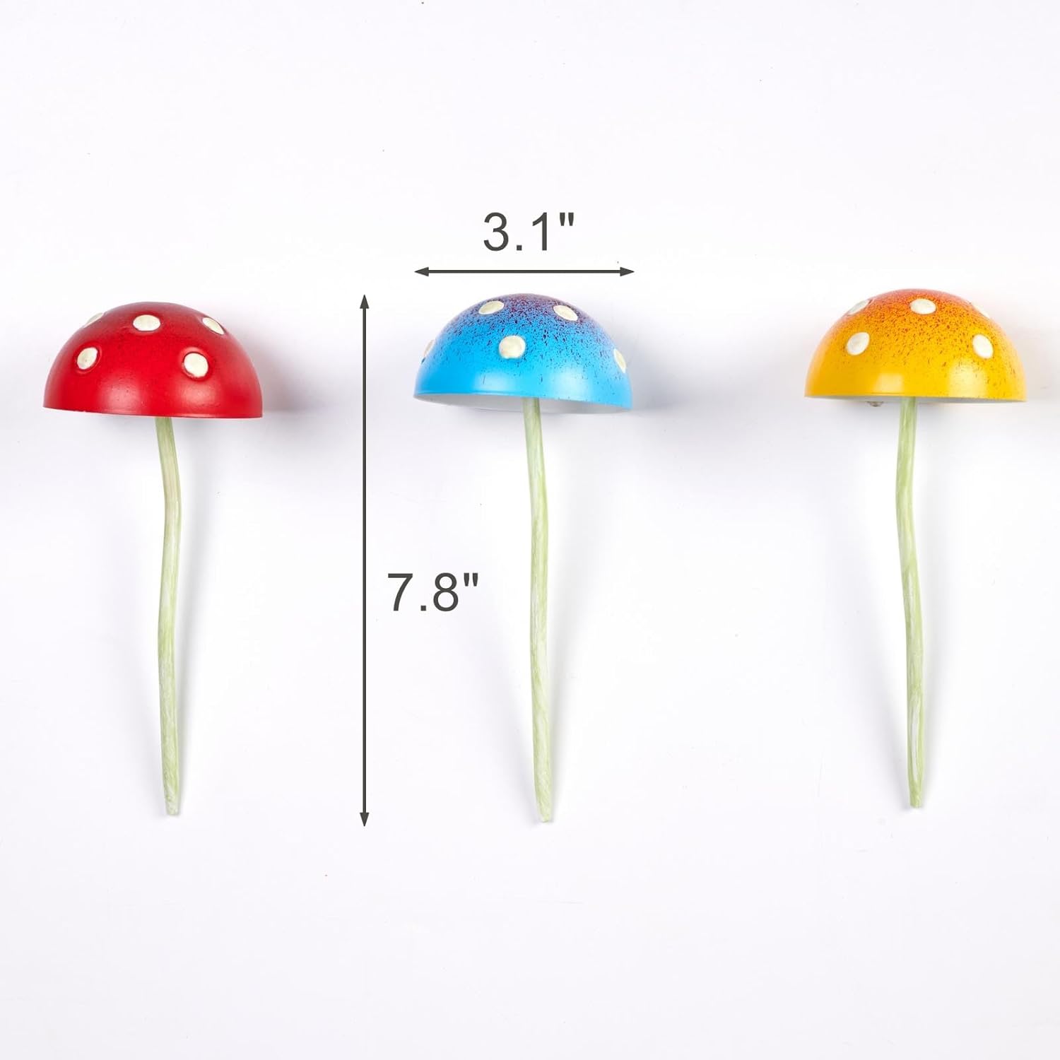 Mushroom Decor Fairy-Garden Outdoor Decor - Garden Decor Glow in The Dark Outdoor Spring Patio Shaking Head Yard Decoration 6 PCS Metal Mushroom Yard Stakes (Red2+Blue2+Yellow2)