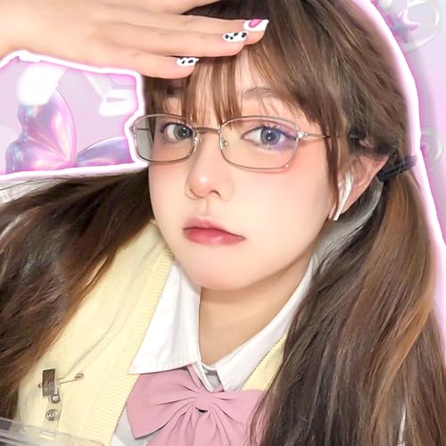 Image of IGnaef Fashion Non Prescription Fake Glasses for Women Blue Light Blocking Rectangle Metal Frame IF8733
