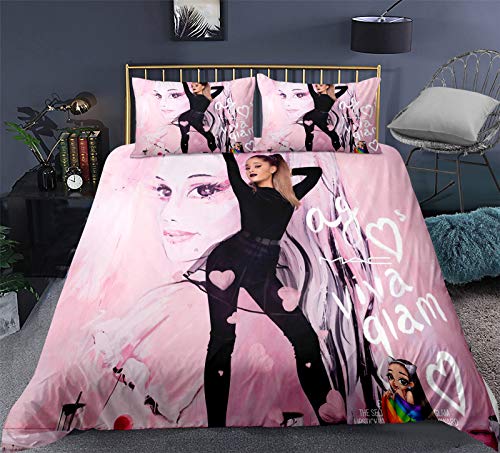 ESAAH Ariana Grande Bettwäsche-Set,Sänger Ariana Grande 3D-Digitaldruck Mikrofaser, 3D Digital Print Dreiteiliger Bettwäsche (A5,135x200cm+75x50cmx1)