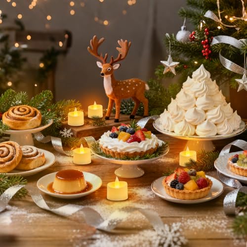Image of Flameless Tea Lights Set of 24 Realistic Battery Operated Candles with Climbing Flame Effect, Cozy Ambient Candles for Wedding Party Home & Table Decor, 150H+ Battery Included (Ivory)
