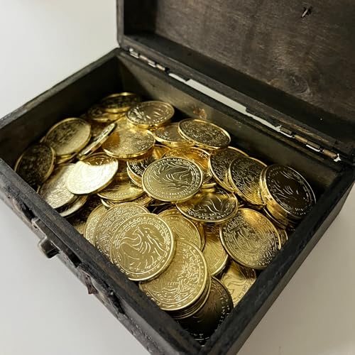 Image of metal coins pirate treasure for dnd props gifts fantasy fake gold | Metal Pirate Coins Treasure Chest Pack of 100 Perfect for D&D and Other Board Games Props Treasure Fake Gold and Gifts
