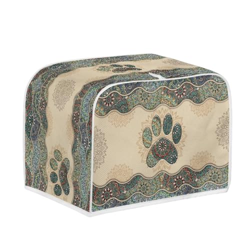 Image of Talayituse Boho Paw Print Toaster Cover 2 Slice Wide Slot, Lightweight Bread Maker Cover Dust Protection Washable Appliance Bag, S