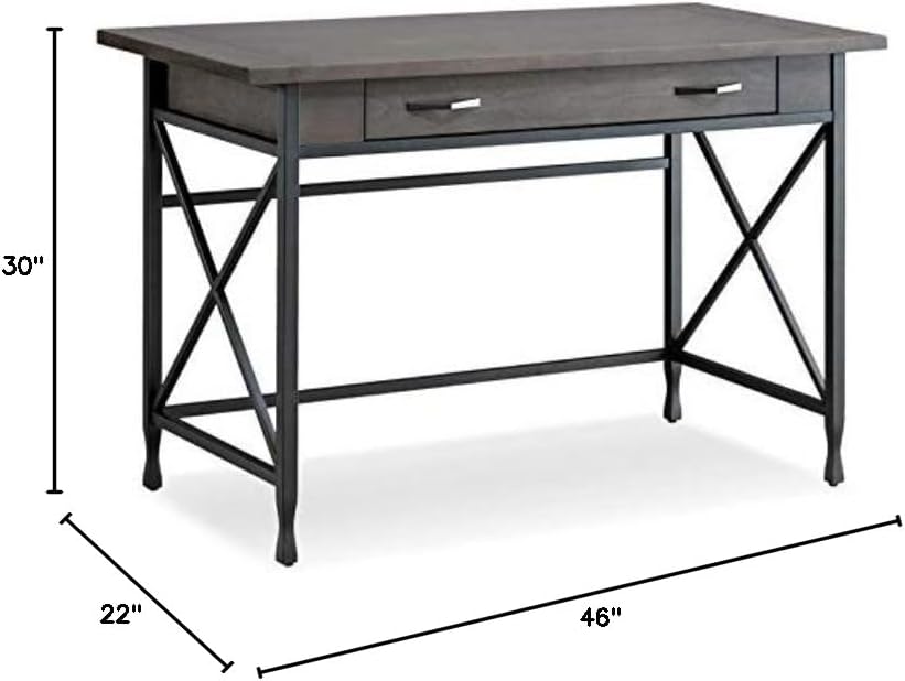 BOWERY HILL Contemporary Writing Computer Desk, 46" D x 22" W x 30" H, Sturdy Wood, Matte Black Finish, X-Side Design, Drop Front Drawer, Full Extension Guides, Home Office Desk with Wire Management