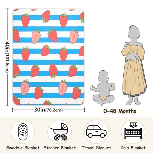 Custom Blue White Striped Fruit Strawberry Blanket for Girls Breathable para personalizar Image tag Blankets for Girls or Boys 30x40in Regalos para Baby Shower de ni?a3