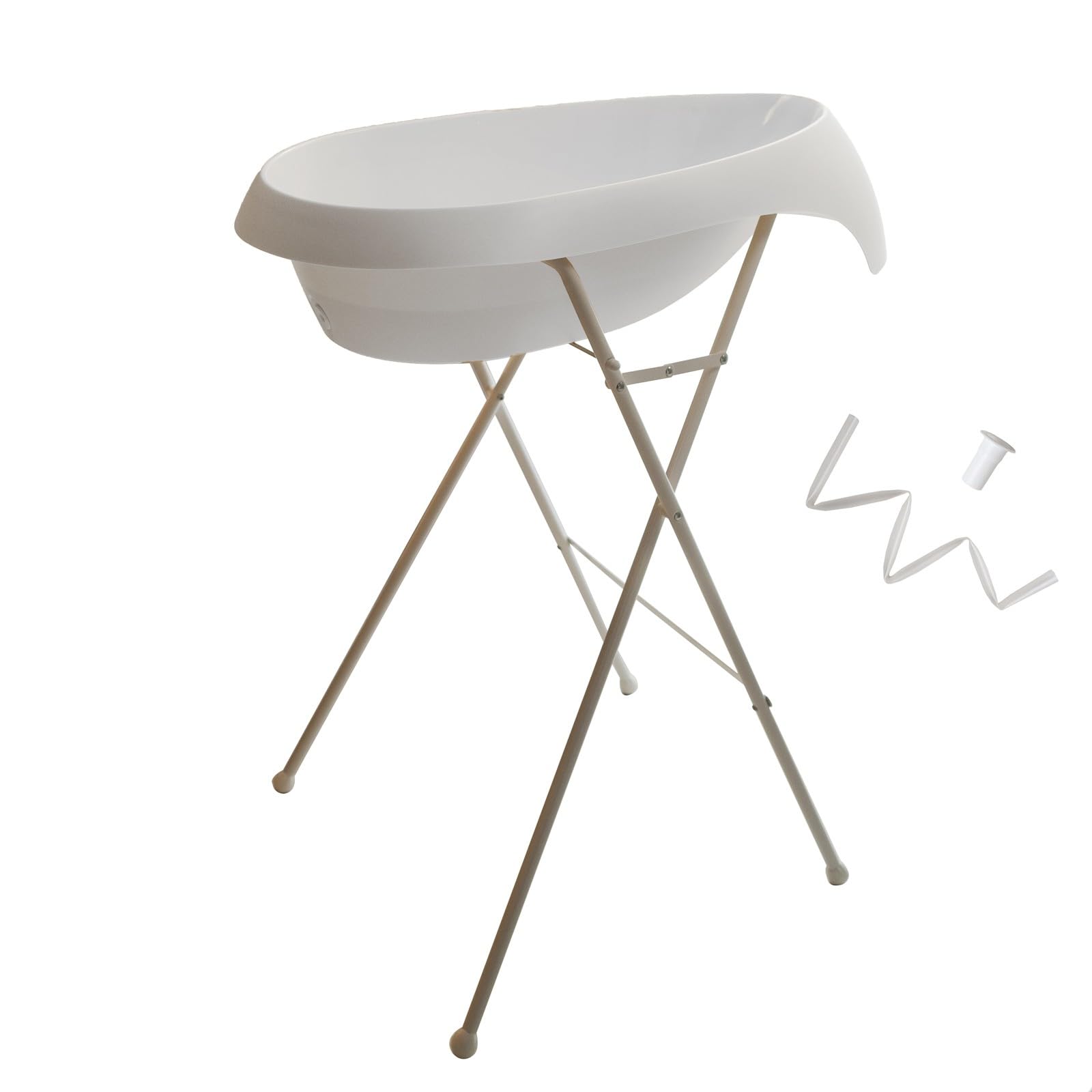 TEGGI Baignoire ergonomique bébé avec thermomètre Blanc + Pied + Tuyau