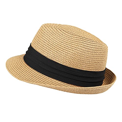EXTREE Wide Brim Wool Felt Fedora Hat for Men and Women with Belt Buckle, Two-Tone Stitching Medium-Large Black-red