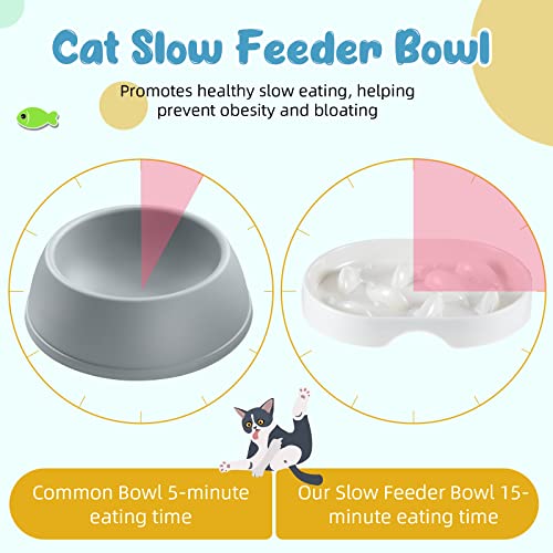 2 Pcs Slow Feeder Cat Bowl Interactive Bloat Stop Puzzle Cat Bowl Fun Cat Slow Feeder Bowl Slow Feed Raised Dish For Cats Dogs Pet Wet Dry Food Feeding Healthy Eating, Fish Pool Design (White) #TOP2