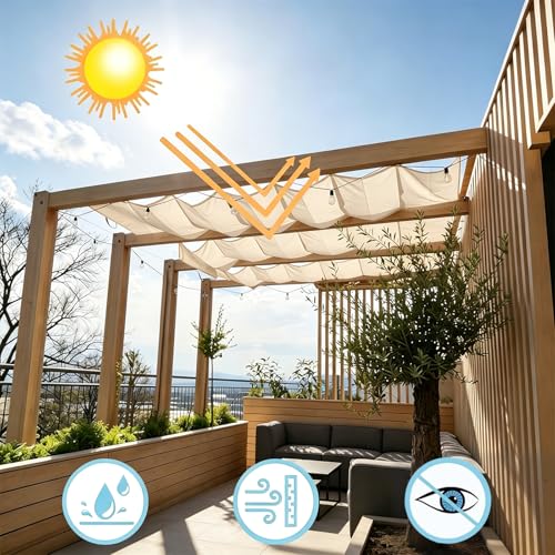 Auvent rétractable ondulé coupe-vent protection UV avec cordes de terrasse - 3