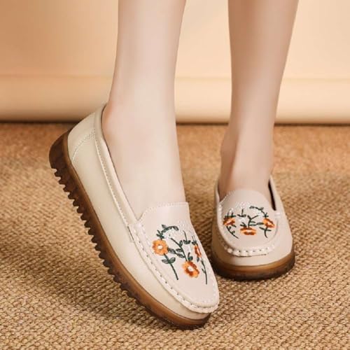 Image of Women's Genuine Leather Platform Loafers Classic Casual Comfort Slip-On Shoes Soft Sole Dress Shoes