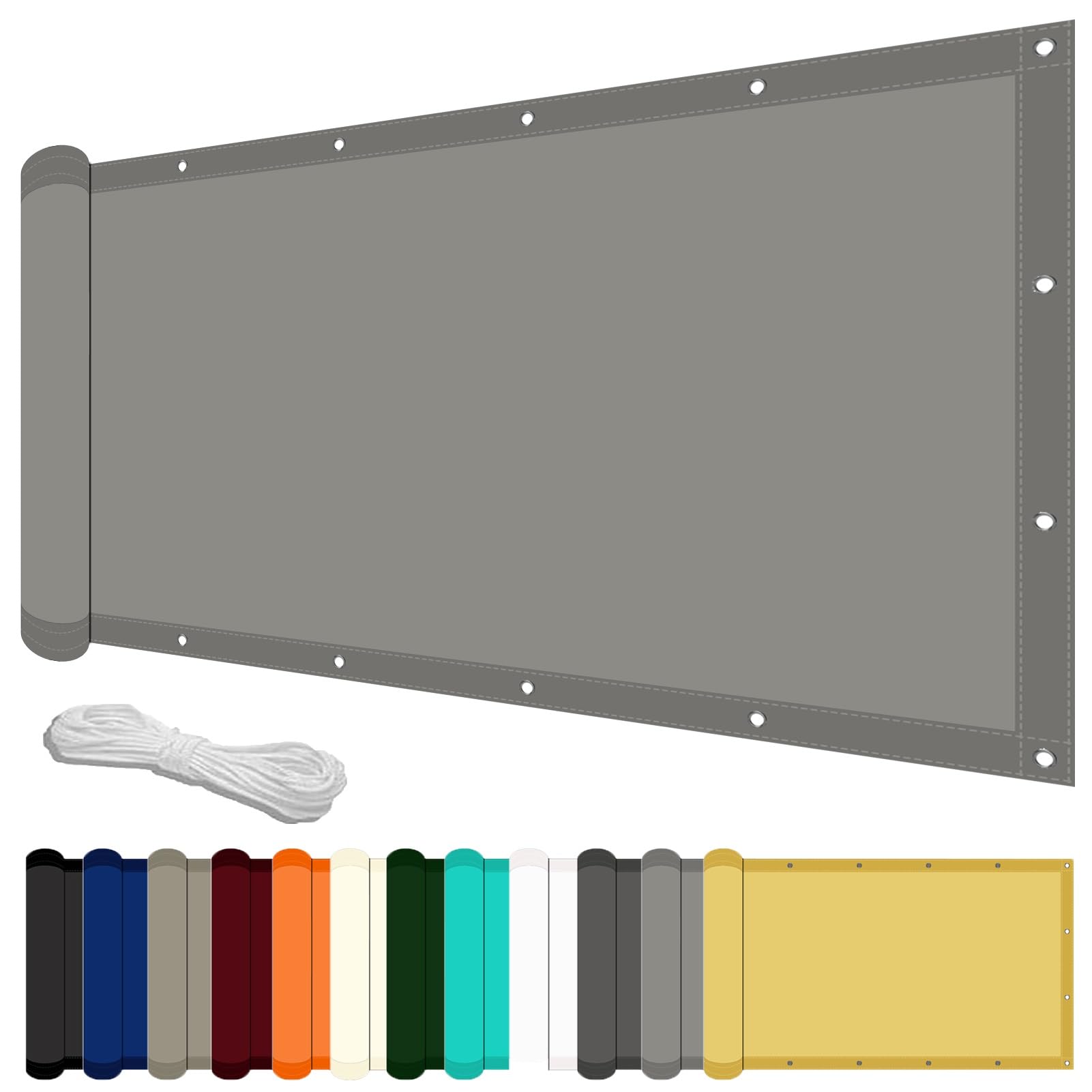 Sonnensegel mit Ösen 180 x 300 cm mit UV Schutz Garten Segel Wasserdicht Premium PES Polyester für Balkon Garten Terrasse, Hellgrau