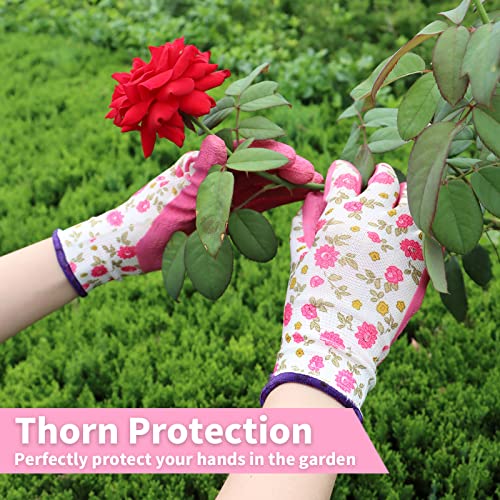 Gecp Gardening Gloves For Women, Breathable Rubber Coated, 12 Pairs Floral Yard Garden Work Gloves Pink X-Large #TOP2