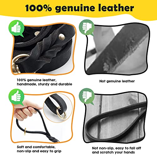 6Ft Leather Dog Collar And Leash Set For Heavy Duty Large Dog,Soft And Comfortable Braided Leather Dog Leash Set With Anti-Slip Handle,Long Strong Leather Collar With Metal Lock For Training,Black #TOP3