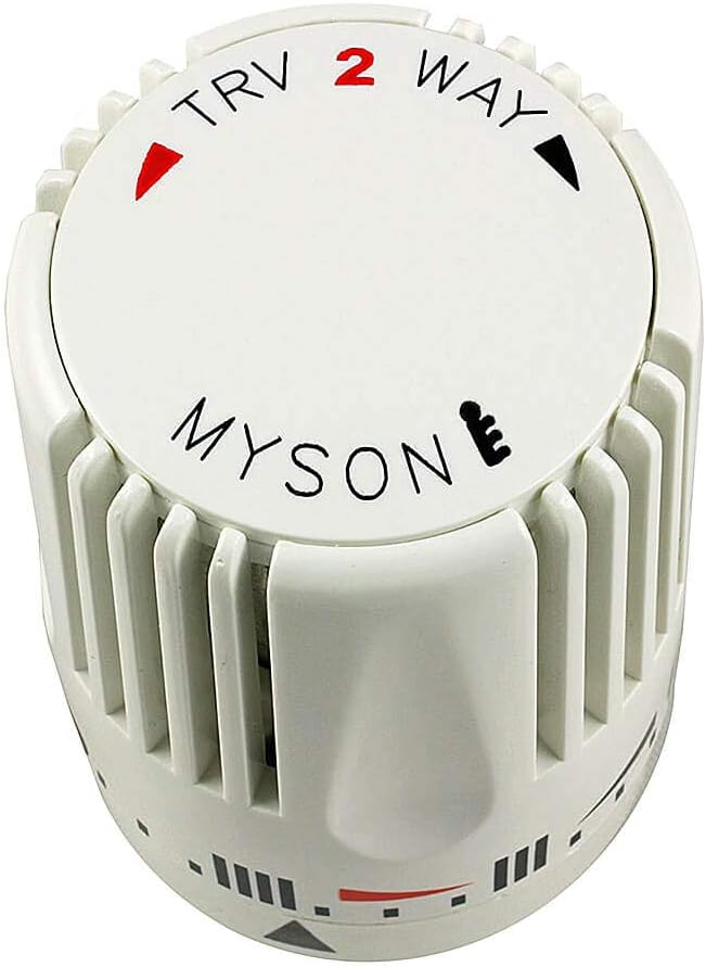 Nahoru view of the Myson TRV head showing temperature markings and symbols