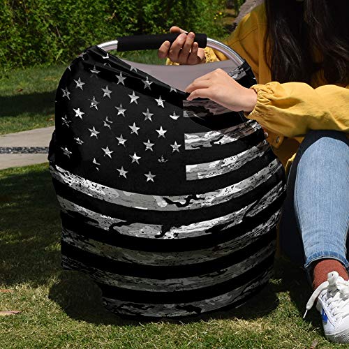 Independence Day Baby Nursing Cover For Breastfeeding, Camouflage American Flag Breathable Stretchy Nursing Scarf Carseat Canopy For Boys Or Girls Stroller Car Seat Covers Black And White #TOP3