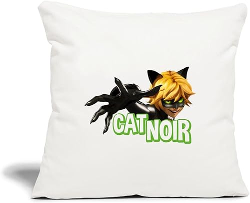 Spreadshirt Miraculous Merchandise Cat Noir Adrien Pose - Funda de almohada de 18 x 18 pulgadas, tamaño único, color blanco natural