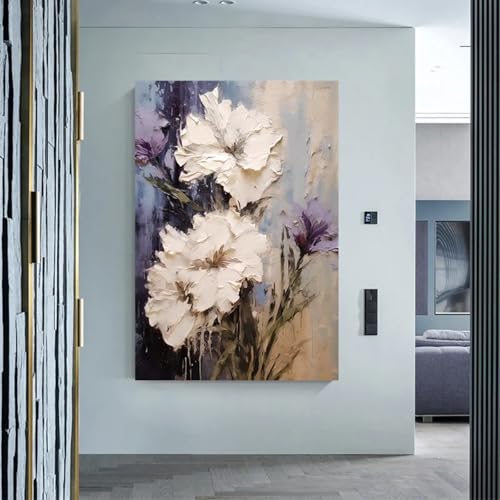 Toile fleurs blanches XINBAO 80x120cm tableau avec cadre salon