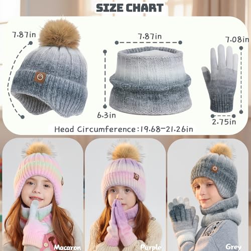 Image of Kids Winter Earmuffs Hat Scarf Touchscreen Gloves Set,Fleece Lined Beanie Neck Warmer for Boys Girls 4-10Y