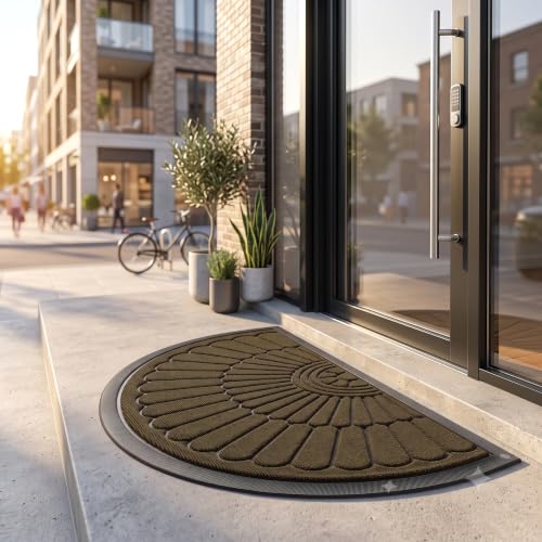 Image of Heavy Duty Front Door Mat 45 x 75 cm, Outdoor Indoor Welcome Mat, Non Slip Dirt Trapper Entrance Rug for Entryway, Patio & Porch,Washable Low Profile (Mehndi D 45 x 75 Cm)
