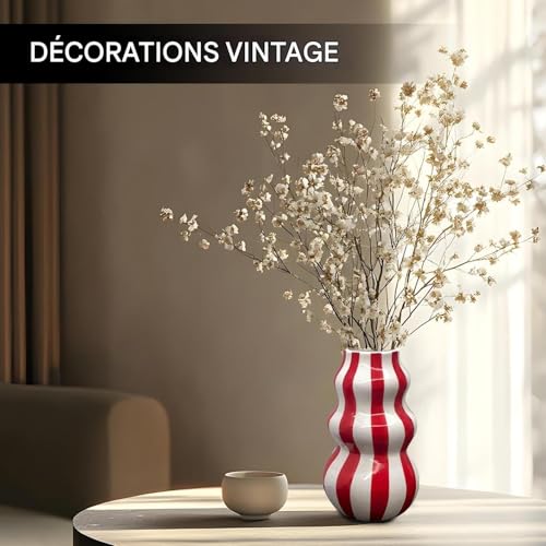 Vase en céramique Teksome à rayures pour fleurs et décoration de table - 8