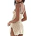 Women Lace See Through Mini Dress Sleeveless Sheer Mesh Patchwork Bodycon Short Dress Low Cut Perspective Beach Sundress White