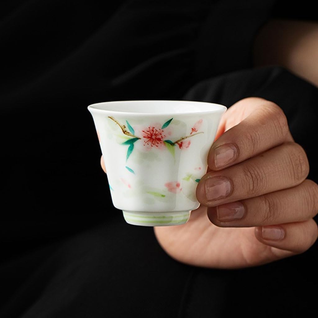 GSOUL Kungfu Tea cup Portable Travel Teacup Ceramic Hand-painted Peach Blossom Host Cup Single Guest Drinking Household Small Tea Cups