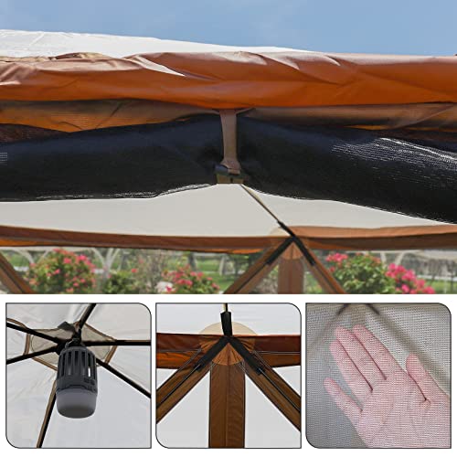 XGEAR 6 Sided Pop Up Camping Gazebo 11.5’x11.5’ Instant Canopy Tent Sun Shelter Screen House with Mosquito Netting, for Patio, Backyard, Outdoor,Brown - Thumbnail 6