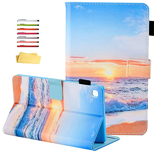 UUcovers for Samsung Galaxy Tab A7 Lite 8.7 inch 2021 Model (SM-T220/T225/T227) with Pencil Holder/Pocket Multi-Angle Viewing Folio Stand Magnetic Wallet PU Leather Shockproof Cover, Beach Sunrise