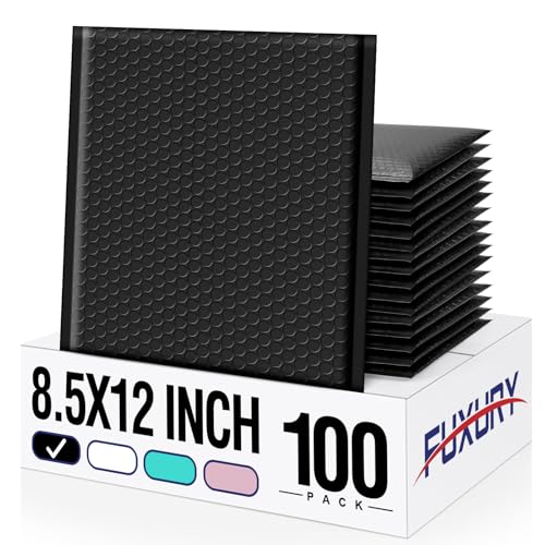 Image of Fuxury 100 Pack Black Bubble Mailers 8.5x12 inch Medium Opaque Bubble Envelopes Strong Adhesion Bubble Mailer Thick Padded Envelopes Mailers for Small Business Mailing Books Clothes Makeup Supplies