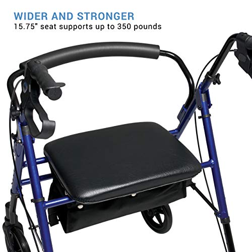 Lumex Set N' Go Wide Rollator, Height-Adjustable Walker With Wide Seat, Short And Tall Use, Blue #TOP6