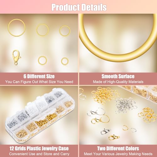 image for Amrules 1200 Pcs Jump Rings for Jewelry Making Supplies, Necklace Repa