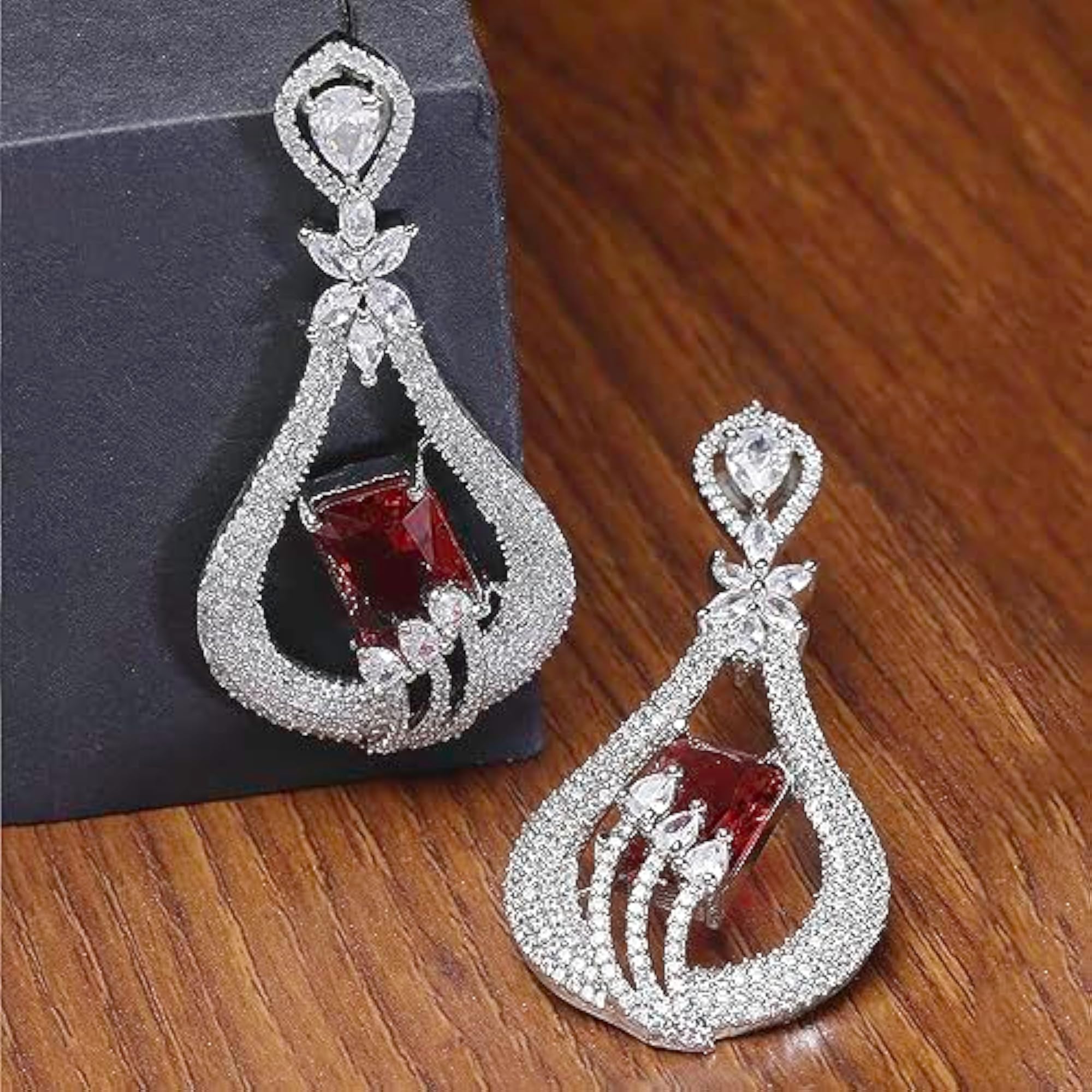 American Diamond Handcrafted Drop Earrings, Rhodium-Plated