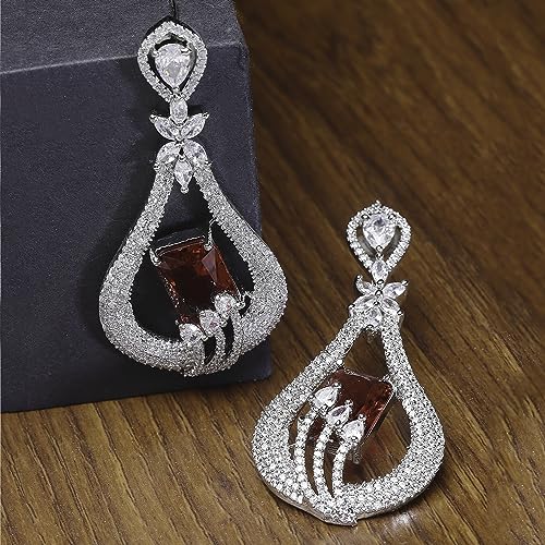 American Diamond Handcrafted Drop Earrings, Rhodium-Plated