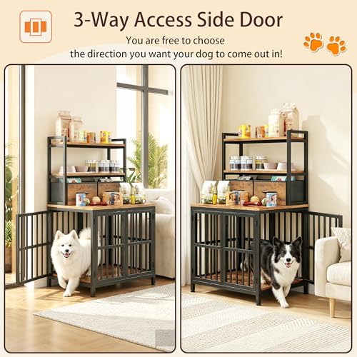 HIGDBFE Dog Crate Furniture with Drawer & Shelf, 25.5" Small Dog Crate with Lockable Doors, Indoor Dog Kennel Furniture for Medium, Small Dogs, Anti-Chew Dog Cage with Storage, Rustic Brown, 43.7" H by HIGDBFE - Image 4