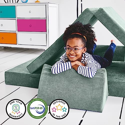 Yourigami Kids And Toddler Play Couch, Convertible Folding Sofa, Durable Foam Modular Design, Green Meadows #TOP5