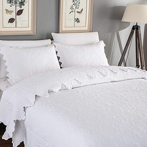 Brandream White Quilts Set King Size Coverlet Set Luxury Farmhouse Bedding Set 100% Cotton Queen Quilted Bedspreads 3-Piece #TOP4