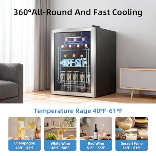 Image of Antarctic Star 1.7 Cu.Ft Beverage Cooler for Up to 68 Cans, Compact Drink Fridge with Stainless Steel Glass Door, Digital Display and Electronic Temperature Control, Silver