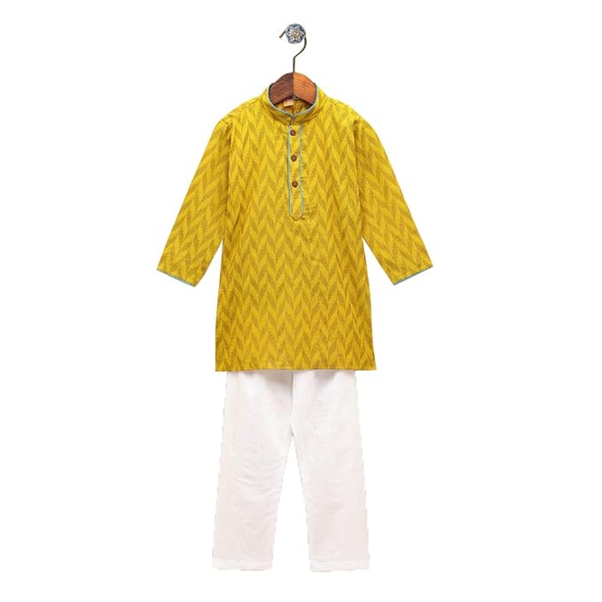 Kid1 by Hopscotch Baby Boys Cotton Full Sleeves Kurta Pyjama Set in Yellow Color