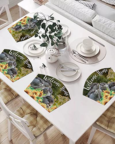 Farmhouse Otter Placemats Set Of 2 For Dining Table, Woven Round Table Placemats, Welcome Home Rustic Sunflower Table Mats Washable Wedge Placemat Indoor/Outdoor Patio Kitchen Décor #TOP5