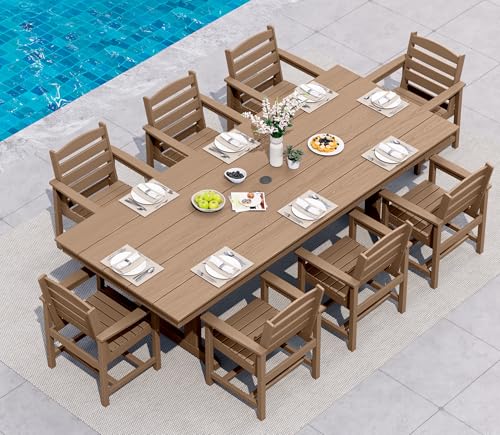 SERWALL 9 Piece Outdoor Dining Set, 84" HDPE Outdoor Table