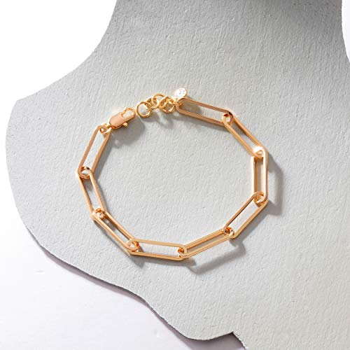 Mevecco BR-02-PAPERCLIP LINK Dainty Oval Paper Clip Link Chain Bracelet Gold Chunky Radial Rolo Paperclip Link Bracelet 18K Gold Plated Delicate Wide Women Personalized Gift thumb #4