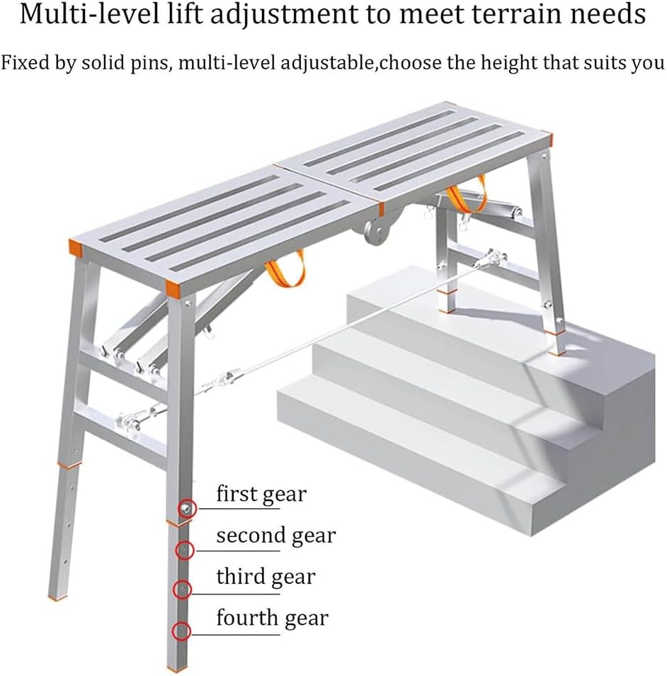 Portable Work Platform, Non-Slip Folding Work Bench, Galvanizing Foldable Scaffolding Ladder, Heavy Duty Foldable Metal Platform, Car Wash Step Stool for Painting, Washing, Repairing,140*40cm
