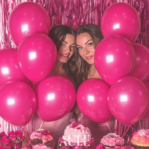 Image of AULE Latex Hot Pink Balloons 50 Pcs 12 inch Helium Party Balloons Fuchsia Happy Birthday Graduation Bridal Shower Gender Reveal Decoration